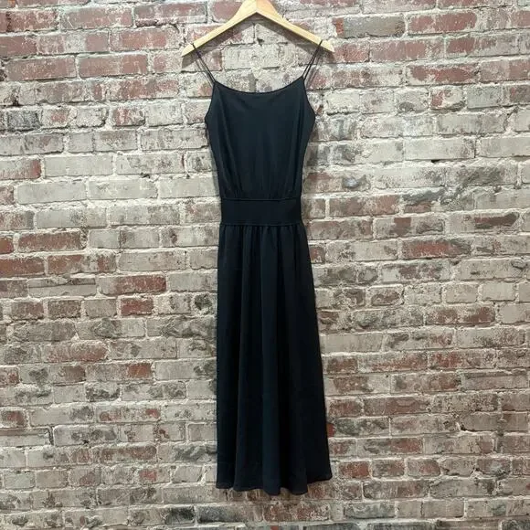 THEORY Silk Rib-knit Waist Midi-dress In Black Size Small - Picture 3 of 10